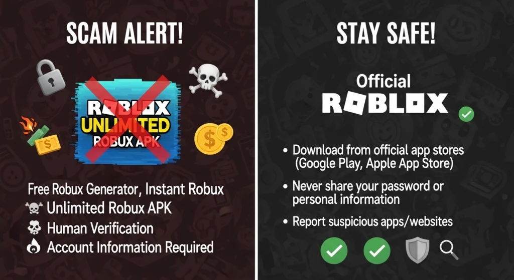 How to avoid roblox unlimited robux apk scams?