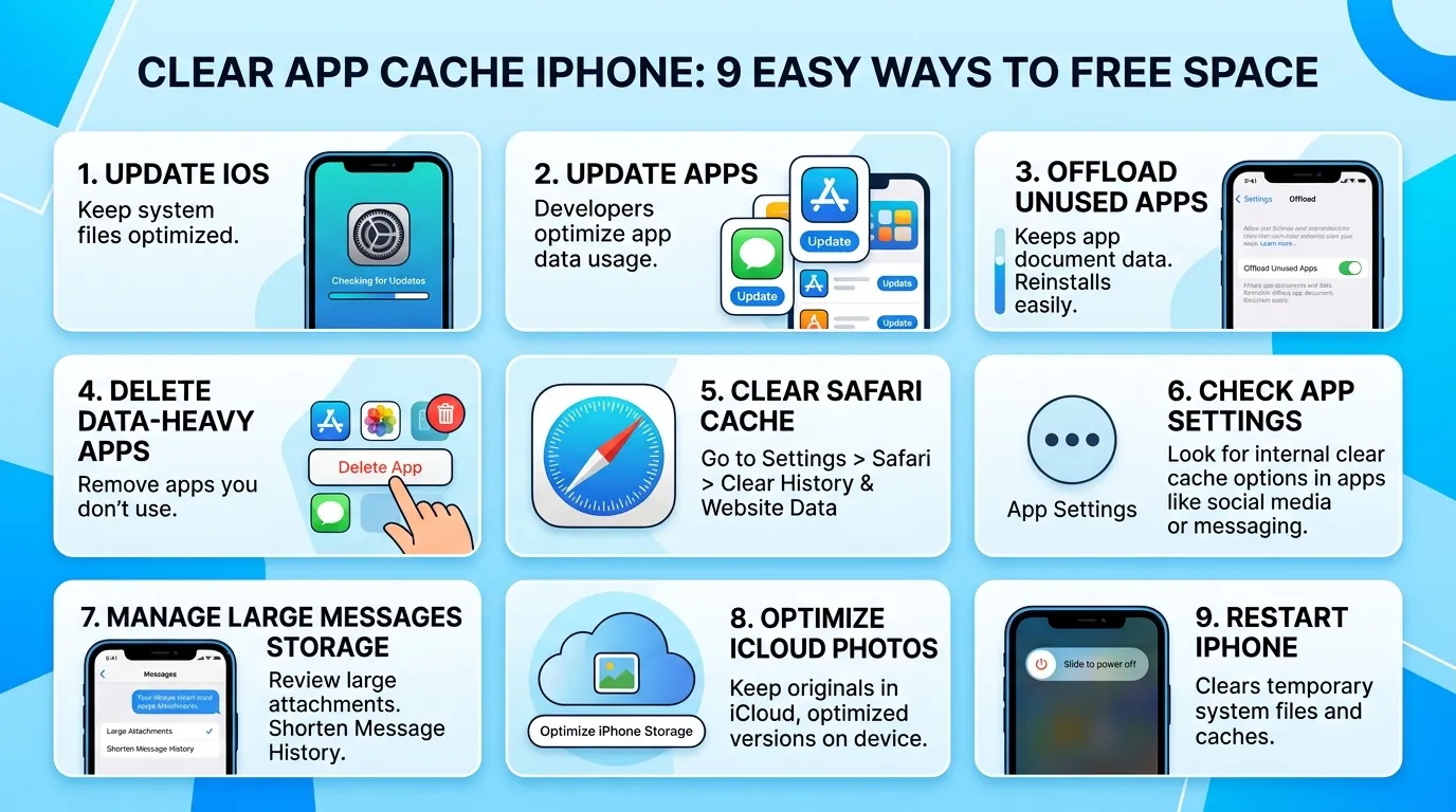 Clear app cache iPhone guide for freeing storage safely