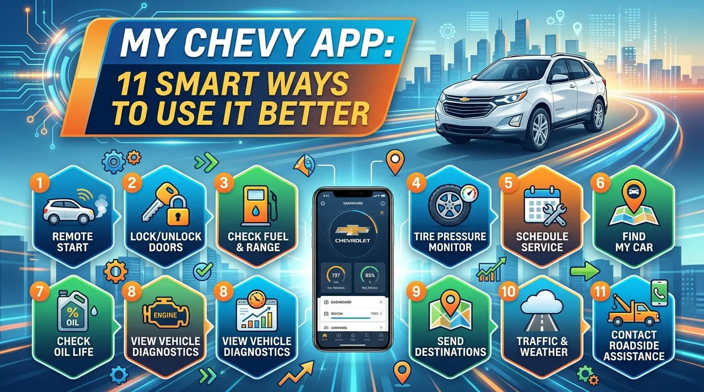 My Chevy app showing remote start and vehicle status controls on a smartphone